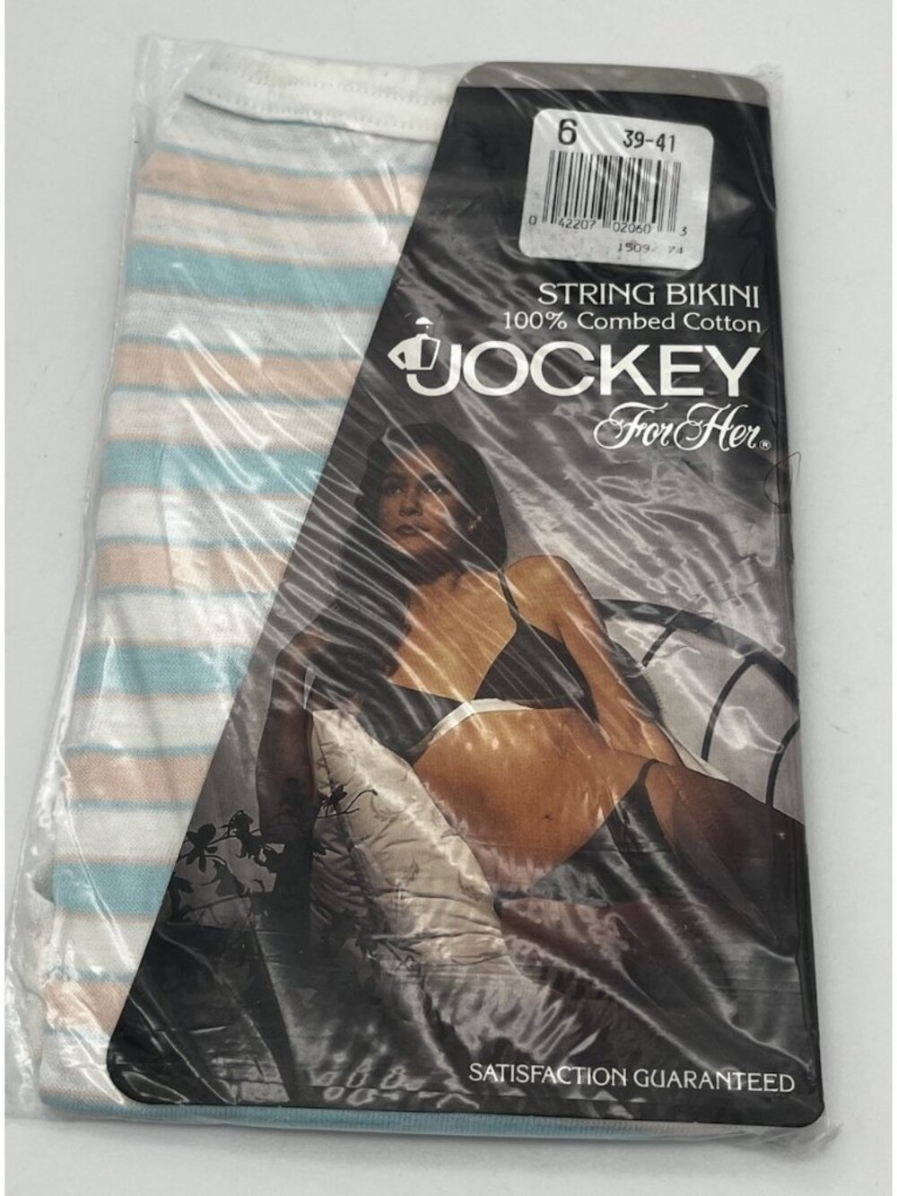 Vintage 1989 Jockey for Her String Bikini 100% Cotton Stripe Size 6 39-41 1509